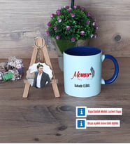 Memur Kupa Bardak Beyaz ve Fotoğraflı Ahşap Anahtarlık Hediye (Model 3)