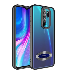 Xiaomi Redmi Note 8 Pro Kılıf Logo Yeri Açık Kamera Lens Korumalı Renkli Kenarlı Şeffaf Silikon (Siyah)