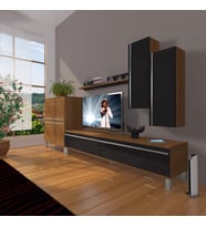 Decoraktiv Eko 6 Mdf Std Krom Ayaklı Tv Ünitesi Tv Sehpası (Siyah - Ceviz)