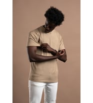 FBI Regular Fit Kendinden Çizgili Likralı Bisiklet Yaka T-shirt (Camel)