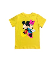 Minnie Mouse baskılı pamuklu penye kumaş yazlık çocuk tişört (Sarı)