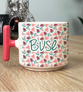 Kişiye Özel İsim Yazılı Hediye T Kupa Bardak Karpuz Desenli -2- (Pembe)