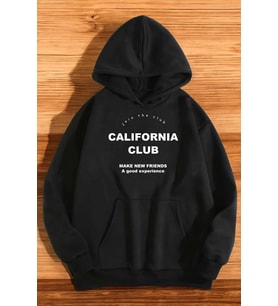 California Club Baskılı Oversize Sweatshirt (Siyah)