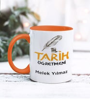 Tarih Öğretmeni Tasarımlı Kişiye Özel Kupa Bardak (Turuncu)