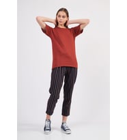 Nare Giyim Siyah Pamuklu Basic Kadın T-shirt (Tarçın)