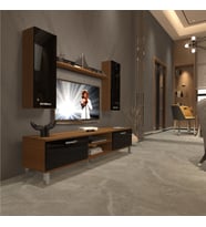 Decoraktiv Eko 5D Slm Dvd Krom Ayaklı Tv Ünitesi Tv Sehpası (Siyah - Ceviz)