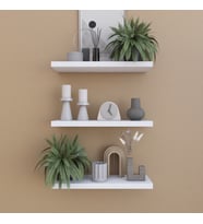 Dekoratif 3'lü Uçan Duvar Rafı, Gizli Bağlantılı Raf, Aksesuar Rafı 35x12x2 Cm (Beyaz)