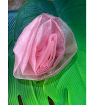 SATEN KABARTMA DOLAMA ÇİÇEK DİKİŞ GİYİM ABİYE AKSESUARI 22 CM (Pembe)