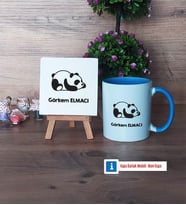 Uykucu Panda Dekoratif Taş, Kupa Bardak Kırmızı Hediye (Model 3)