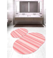 Dijital Baskılı Kaymaz Taban Yıkanabilir Oval 2'li Klozet Takımı Banyo Paspası NOKZ-HT-1002 (Krem)