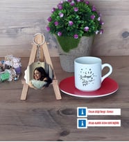 Doğum Günü Hediyesi Türk Kahvesi Fincanı Ahşap Altlıklı ve Fotoğraflı Ahşap Anahtarlık Hediye (Model 3)