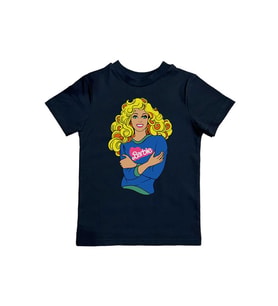 Barbie baskılı pamuklu penye kumaş yazlık çocuk tişört (Siyah)