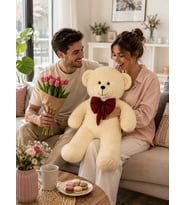 Harika Peluş 100 Cm Papyonlu Ayıcık (Krem)