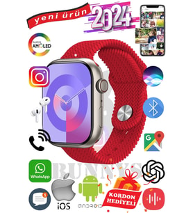 General Mobile GM 22 Uyumlu Akıllı Saat Watch 9 Max+2024 45mm Kordon Hediyeli Amoled Ekran (Kırmızı)