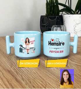 Kişiye Özel Karikatürlü Hemşire Hediye Pastel T Kupa Kadın Hemşireye Tıp Bayramı Hediyesi (Mavi)