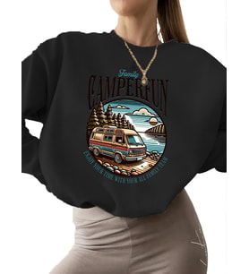 unisex erkek Bej Sweatshirt Kampçıeğlencesi Baskılı kadın bisiklet yaka Sweatshirt kalın 3 iplik (Siyah)