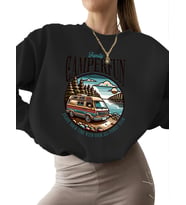 unisex erkek Bej Sweatshirt Kampçıeğlencesi Baskılı kadın bisiklet yaka Sweatshirt kalın 3 iplik (Siyah)