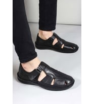 FAST STEP Hakiki Deri Erkek Klasik Sandalet 662MA119B (Siyah)