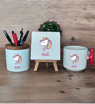 Unicorn Hediye Sepeti Kupa Bardak T Kulplu, Kalemlik ve Dekoratif Taş Kardeşe Sevgiliye Arkadaşa Hediye (Model 1)