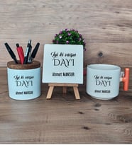 İyi Ki Varsın Dayı Hediye Sepeti Kupa Bardak T Kulplu, Kalemlik ve Dekoratif Taş Dayıya Doğum Günü Hediyesi (Model 7)