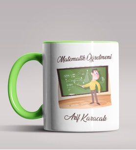 Kişiye Özel Matematik Öğretmeni Tasarımlı Siyah Renk Kupa 2 (Yeşil)