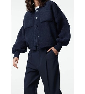 Kadın Modern Tarz Regular Polo Yaka Regular Triko Hırka (Lacivert)