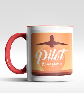 Kişiye Özel Kaptan Pilot Tasarımlı Siyah Kupa (Kırmızı-Beyaz)