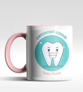 Kişiye Özel Ortodonti Uzmanı Tasarımlı Siyah Kupa (Beyaz-Pembe)