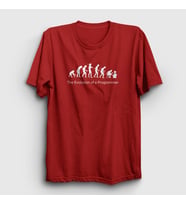 Presmono Unisex Sarı Evolution Evrim Developer Yazılımcı T-Shirt 332793tt (Kırmızı)