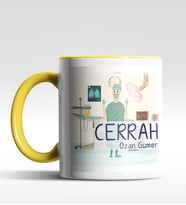 Kişiye Özel Cerrah Tasarımlı Siyah Kupa (Beyaz-Sarı)