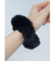 Melkady 179A - Orta Boy Suni Kürk Peluş Saç Lastiği (Siyah)