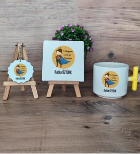 Kadın Öğretmene Hediye Hediye Seti Kupa Bardak T Kulplu, Dekoratif Taş, Anahtarlık Öğretmenler Günü Hediyesi (Model 5)