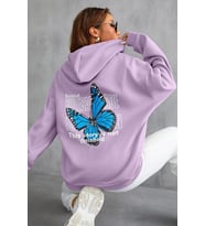 Unisex Kelebek Sırt Baskılı Sweatshirt (Lila)