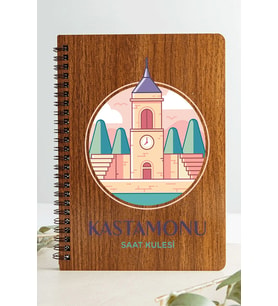 Kastamonu Saat Kulesi Şehir Tasarım Ahşap Kapaklı Defter Kraft Kâğt Özel Tasarım (Ceviz Rengi)