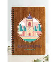 Kastamonu Saat Kulesi Şehir Tasarım Ahşap Kapaklı Defter Kraft Kâğt Özel Tasarım (Ceviz Rengi)