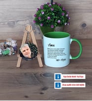 Amcaya Hediye Kupa Bardak Beyaz ve Fotoğraflı Ahşap Anahtarlık Hediye (Model 14)
