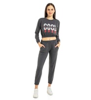 Vishenka Kadın Cool Yazı Baskılı 2 İplik Alt Üst Crop Takım (Füme)