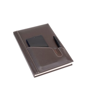 Deri Defter Günlük Journal Ajanda Tarihli Çizgili Telefon Kılıflı 168 Yaprak Vegan 17x24 cm (KAHVE)