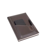 Deri Defter Günlük Journal Ajanda Tarihli Çizgili Telefon Kılıflı 168 Yaprak Vegan 17x24 cm (KAHVE)