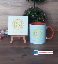 Gold Baş Harf Dekoratif Taş, Kupa Bardak Kırmızı Hediye (Model 12)