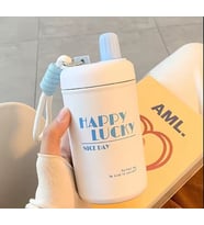 400ml Taşınablir Kore Tarzı High End Seviyesi Özel Paslanmaz Çelik Termos (Beyaz)