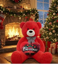 Christmas Temalı Kalp Yastık Hediyeli - Papyonlu Sevimli Peluş Şaşkın Ayı 80 cm - Sevgiliye Özel HEDİYE (Kırmızı) - Yılbaşı Özel