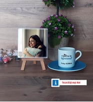 Matematik Öğretmeni Fotoğraflı Dekoratif Taş, Ahşap Altlıklı Türk Kahvesi Fincanı Hediye Matematik Öğretmenine Hediye (Model 5)