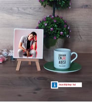 Abiye Hediye Fotoğraflı Dekoratif Taş, Ahşap Altlıklı Türk Kahvesi Fincanı Hediye (Model 9)