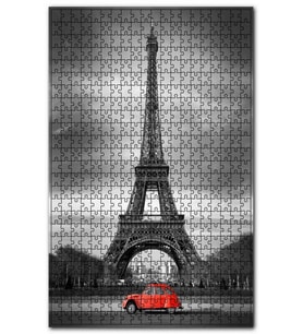 Cakapuzzle Siyah Beyaz Eyfel ve Kırmızı Araba Puzzle Yapboz MDF (Ahşap) (1000 Parça)
