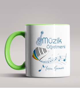 Kişiye Özel Müzik Öğretmeni Tasarımlı Siyah Renk Kupa Bardak 9 (Yeşil)