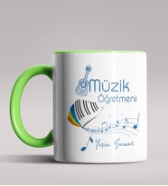 Kişiye Özel Müzik Öğretmeni Tasarımlı Siyah Renk Kupa Bardak 9 (Yeşil)