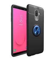 Samsung Galaxy J8 Kılıf Mıknatıslı Yüzüklü Standlı Yumuşak Silikon Kapak Ravel (Siyah-Mavi)