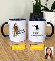 Kişiye Özel Karikatürlü Kadın Asker Kupa Bardak Asker Sevgiliye Doğum Günü Hediyesi (Lacivert)