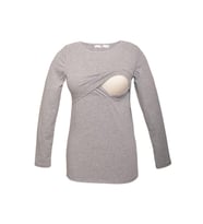 LuvmaBelly 2701-2708 Pamuklu Uzun Kollu Lohusa Emzirme T-Shirt (Gri)